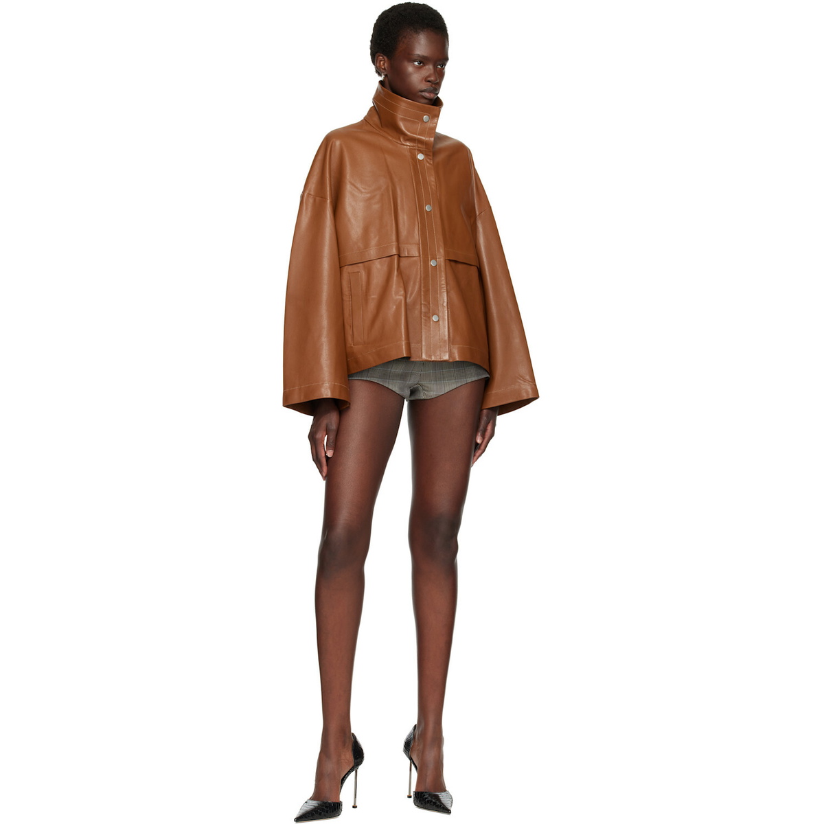 Nour Hammour Tan Park Leather Jacket
