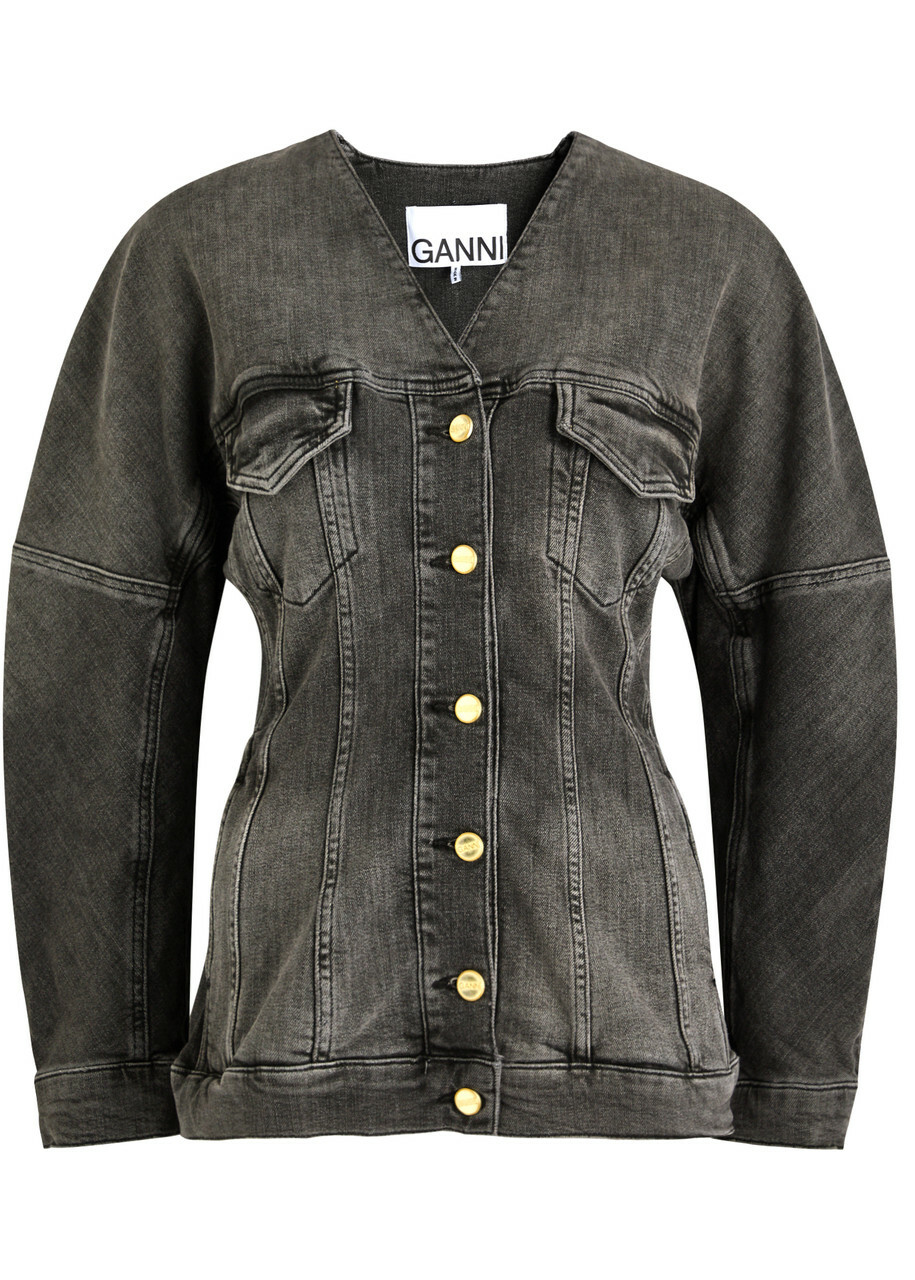 Ganni Distressed Stretch-denim Jacket Black GANNI