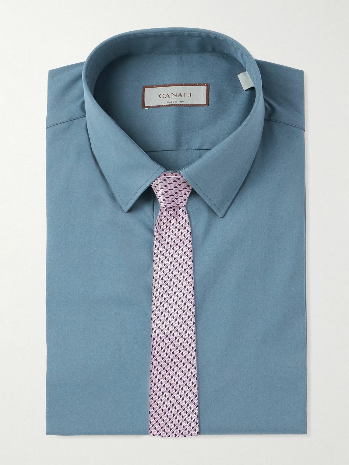 Canali - Spread-Collar Cotton-Blend Poplin Shirt - Blue