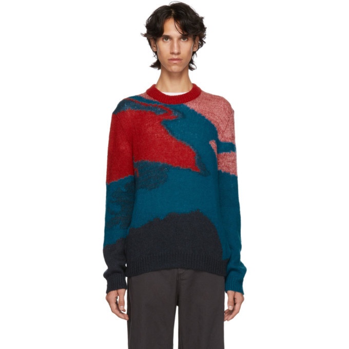 Photo: PS by Paul Smith Red Multicolor Multipattern Crewneck Sweater