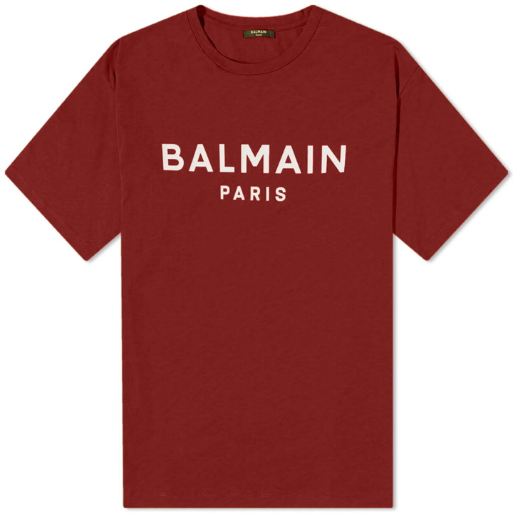 Photo: Balmain Men's Paris Logo T-Shirt in Red/White