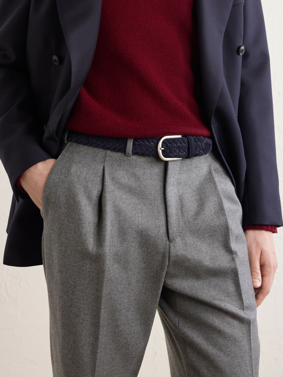 Canali - 3cm Woven Suede and Wool Belt - Blue