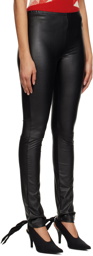 MM6 Maison Margiela Black Embroidered Faux-Leather Leggings