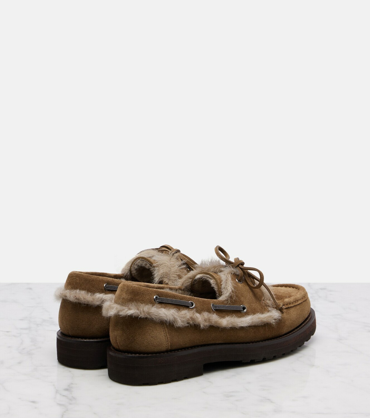 Brunello Cucinelli Shearling-lined suede boat shoes