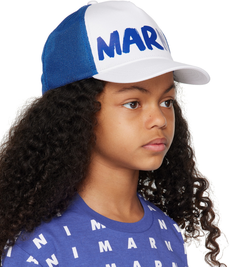 Marni Kids White & Blue Logo Cap