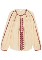 Isabel Marant étoile Lena Embroidered Cotton Blouse Beige