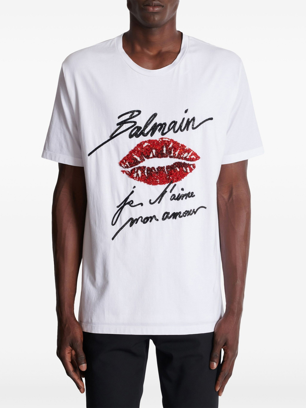 Balmain & Lips Embroid T-Shirt - Reg Fit in White