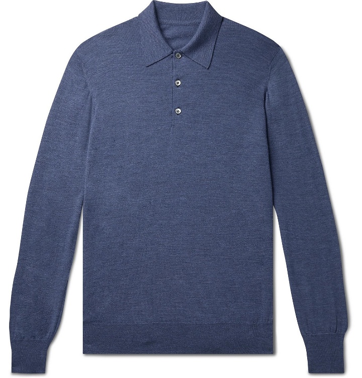 Photo: Anderson & Sheppard - Virgin Wool Polo Shirt - Blue