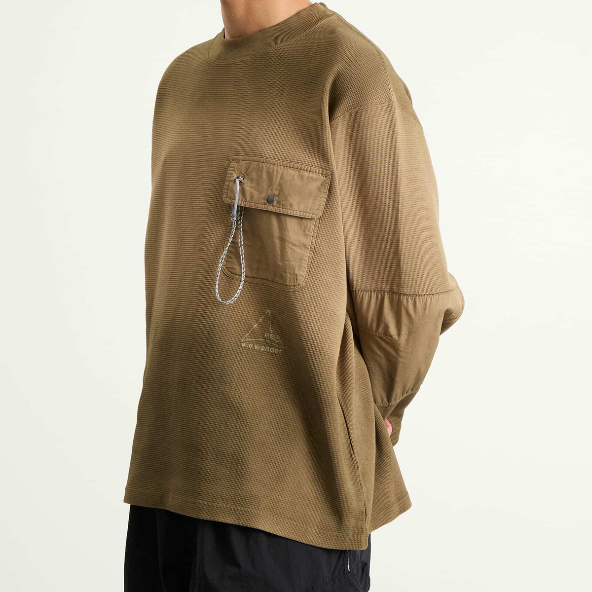 ROA Men's x And Wander Garment-dyed Long Sleeve in Beige