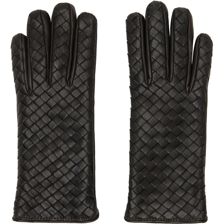 Photo: Bottega Veneta Brown Intrecciato Leather Gloves