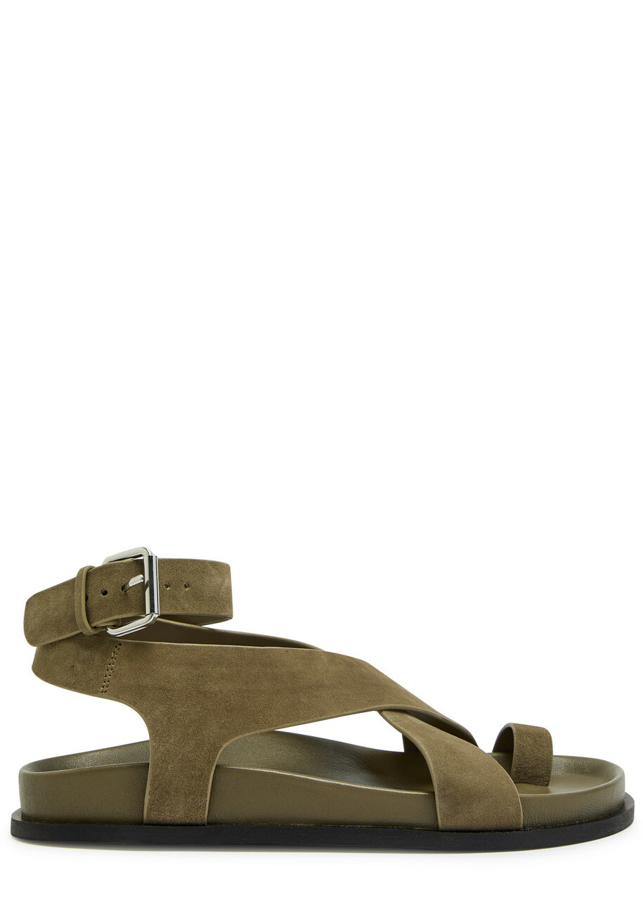 A.emery Jalen Cross-over Suede Sandals Khaki