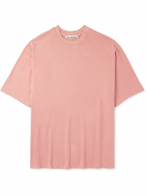 Photo: Acne Studios - Extorr Logo-Appliquéd Garment-Dyed Cotton-Jersey T-Shirt - Pink