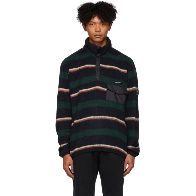 Nanamica Navy and Green Pullover Sweater Nanamica