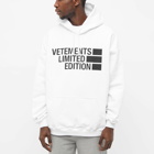 VETEMENTS Men's Big Logo Limited Edition Popover Hoody in White