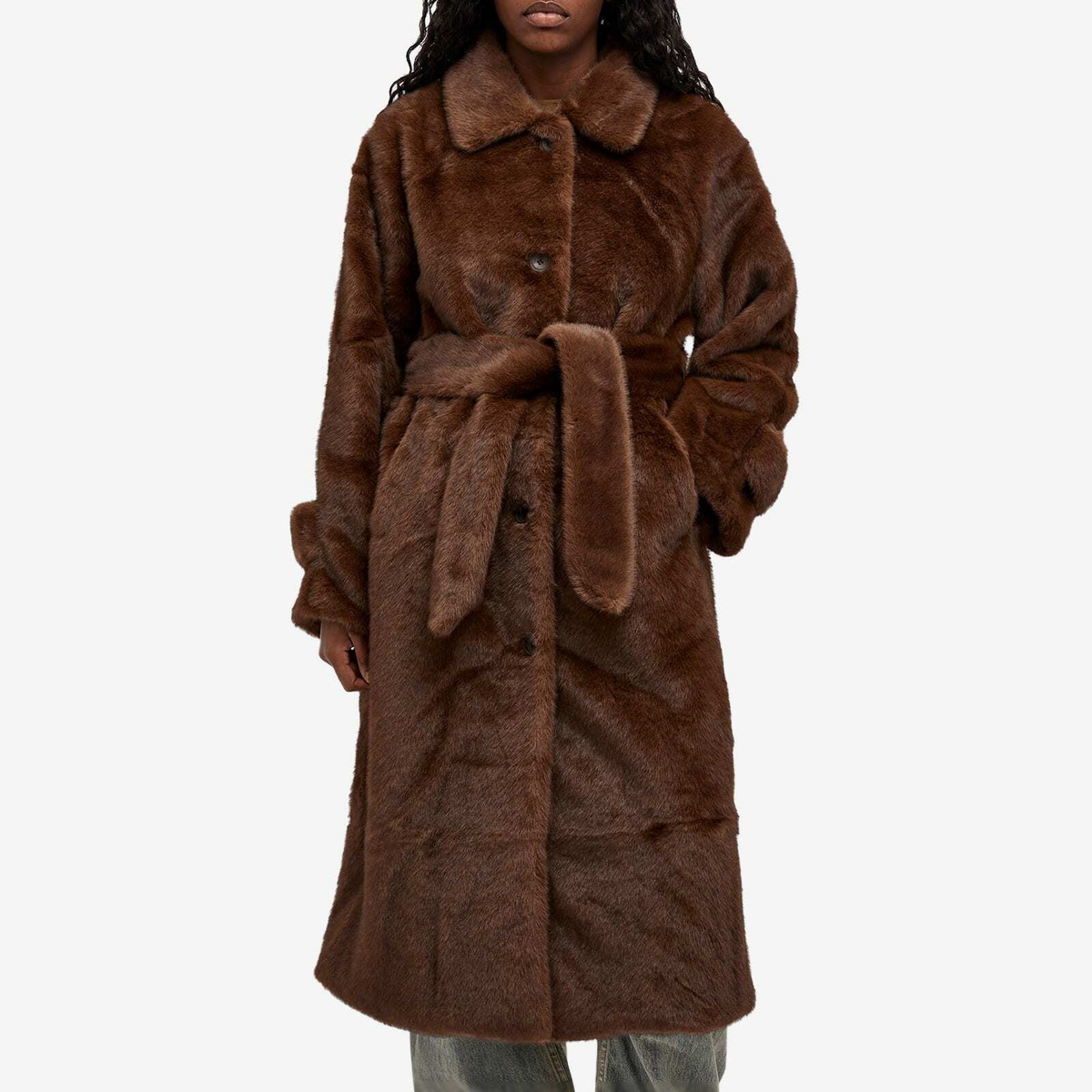 Meotine Women's Kelly Long Faux Fur Coat in Brown