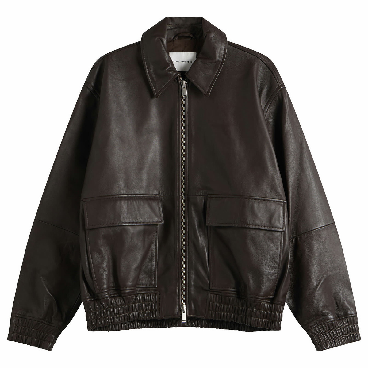 Studio Nicholson Men's Piston Leather Bomber Jacket in Brown