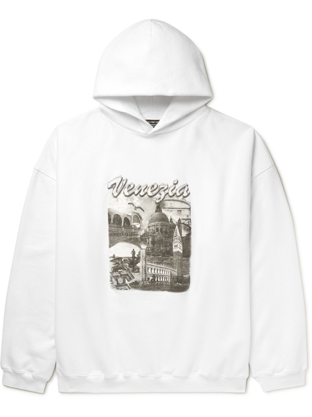 Photo: BALENCIAGA - Oversized Printed Cotton-Jersey Hoodie - White