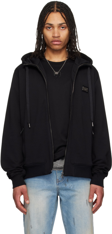 Photo: Dolce&Gabbana Black Jersey Zip-Up Hoodie