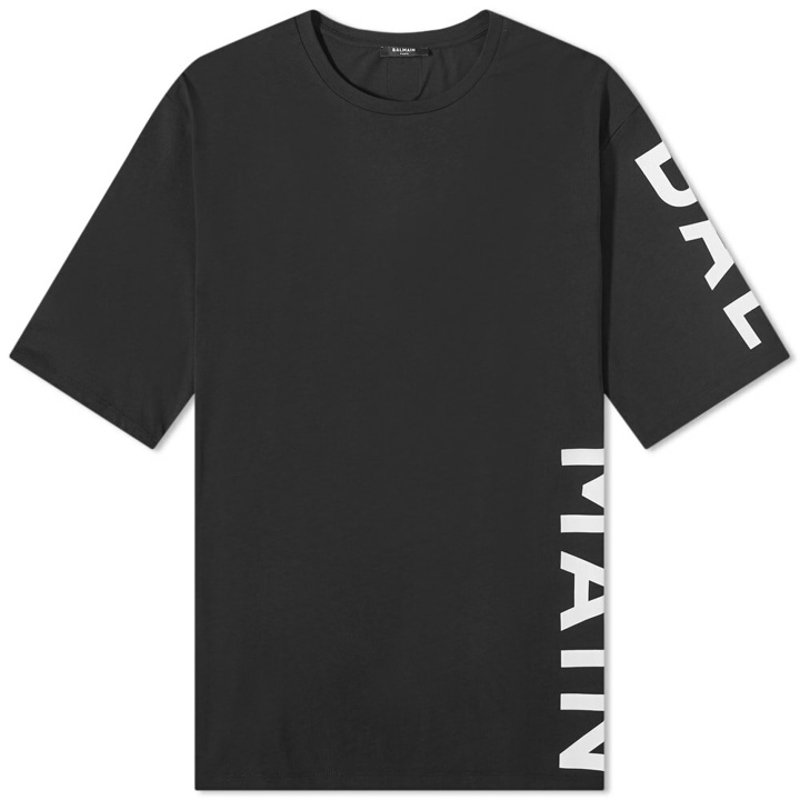 Photo: Balmain Men's Sleeve Print T-Shirt in Black/White
