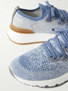 Brunello Cucinelli - Suede-Trimmed Stretch-Knit Sneakers - Blue