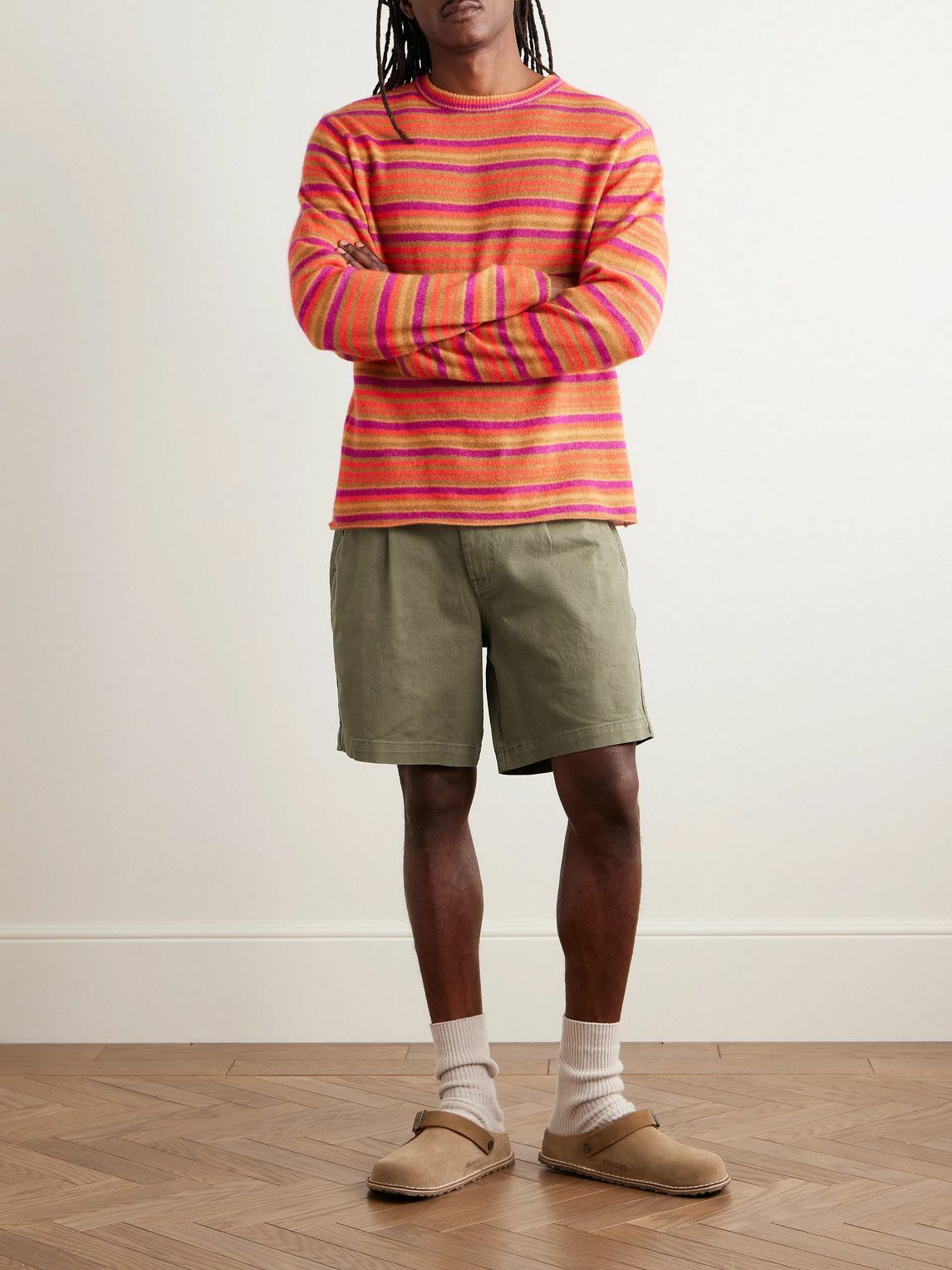Corridor - Straight-Leg Pleated Garment-Dyed Cotton-Blend Twill Shorts - Green