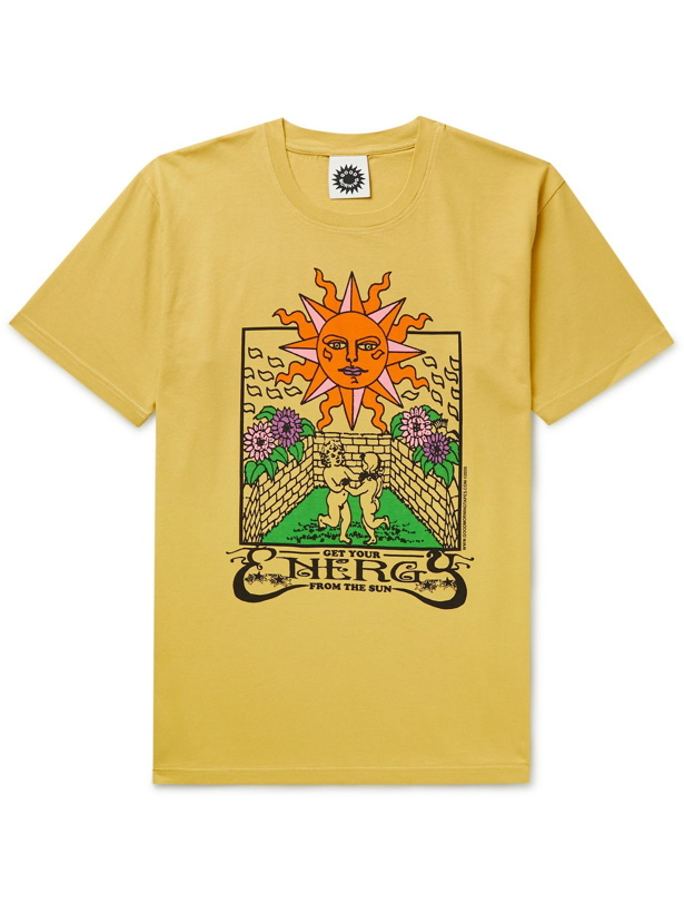 Photo: GOOD MORNING TAPES - Printed Organic Cotton-Jersey T-shirt - Yellow