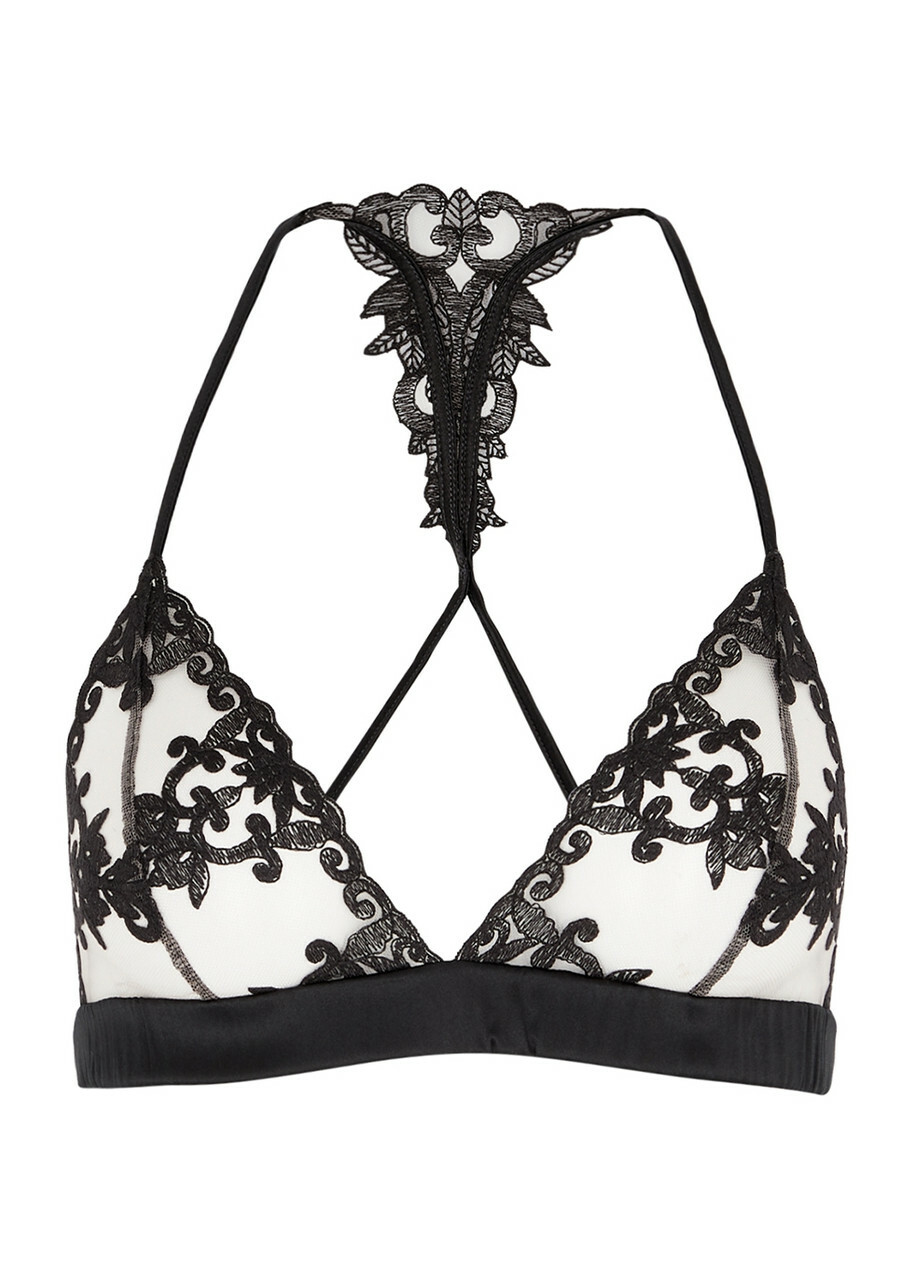 Fleur OF England Onyx Satin Soft-cup bra Black