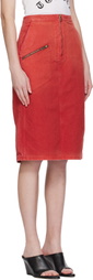 WILLY CHAVARRIA Red Workwear Zipped Denim Midi Skirt