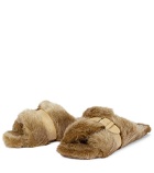Clergerie - Irina leather-trimmed faux fur slides