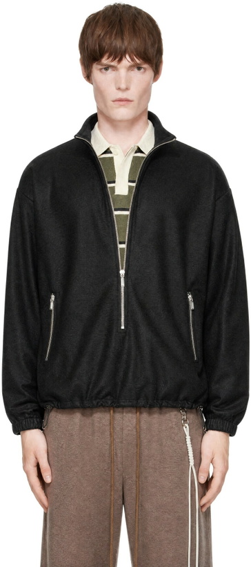 Photo: Song for the Mute Black Drape Wool Long Zip Pullover Sweater