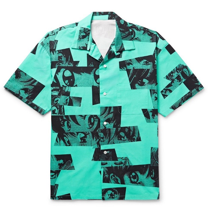 Photo: Flagstuff - Camp-Collar Printed Cotton Shirt - Men - Turquoise
