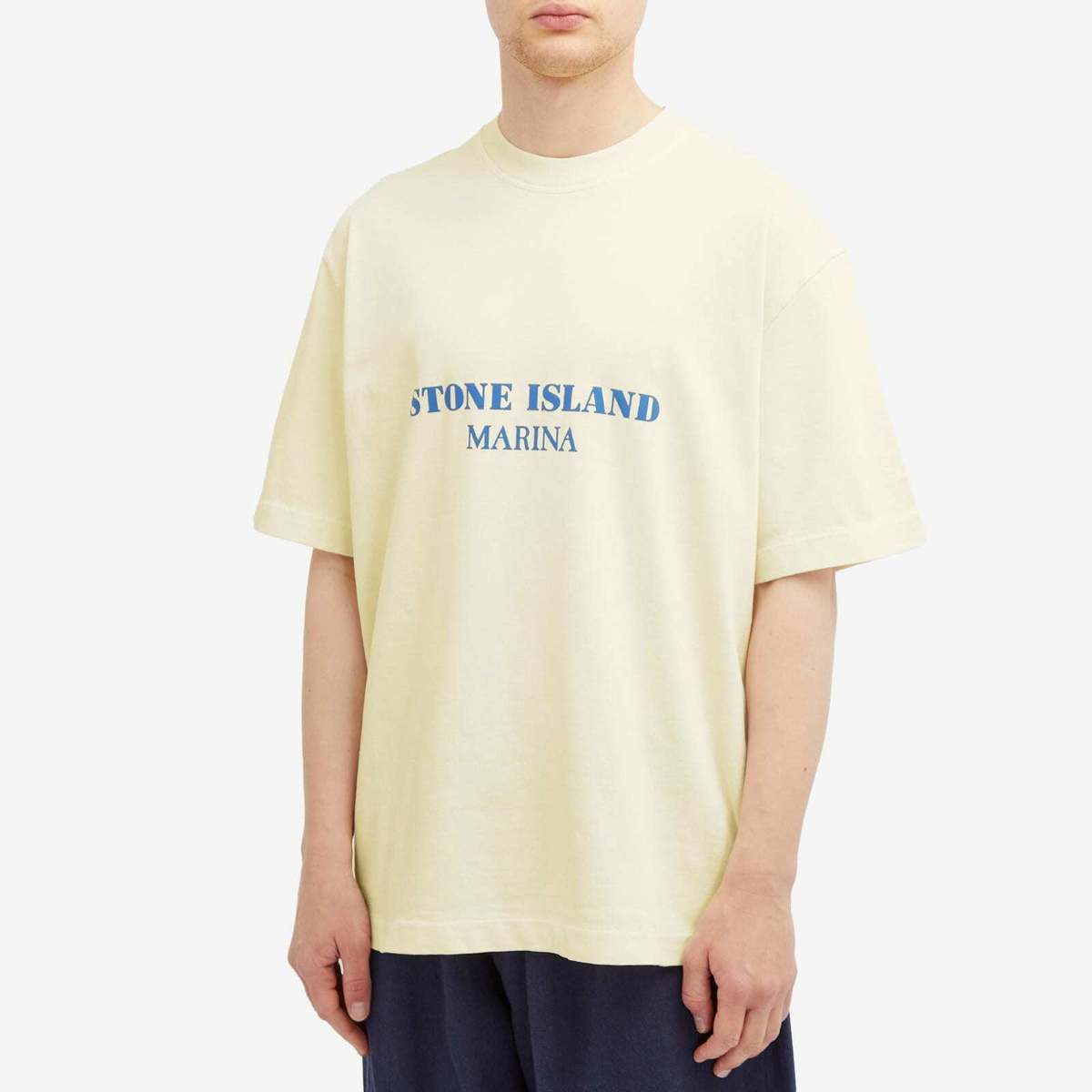 STONE  MARINA OLD TREATMENT Tシャツ Stone Island Men's Marina Old Effect Logo T-Shirt in Butter Stone