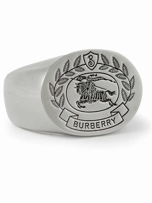 Photo: Burberry - Logo-Engraved Palladium-Plated Signet Ring - Silver