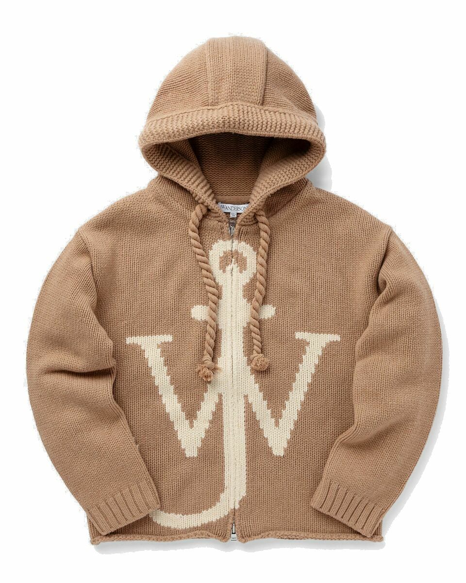 Photo: Jw Anderson Zip Front Anchor Hoodie Brown - Mens - Pullovers