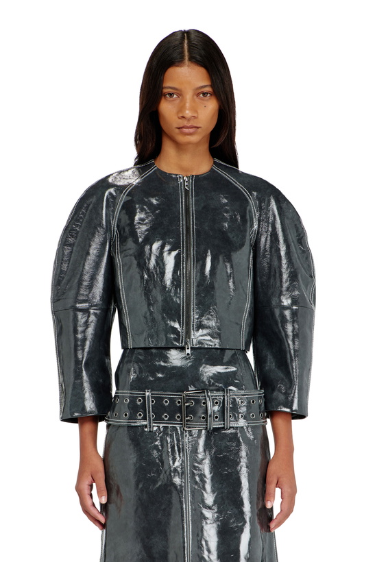 Photo: Diesel Patent-leather jacket with cocoon sleeves - Leather jackets Womens in Grey
