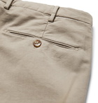 Incotex - Pleated Brushed Stretch-Cotton Trousers - Men - Mushroom