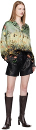 R13 Black Wide Leg Leather Shorts