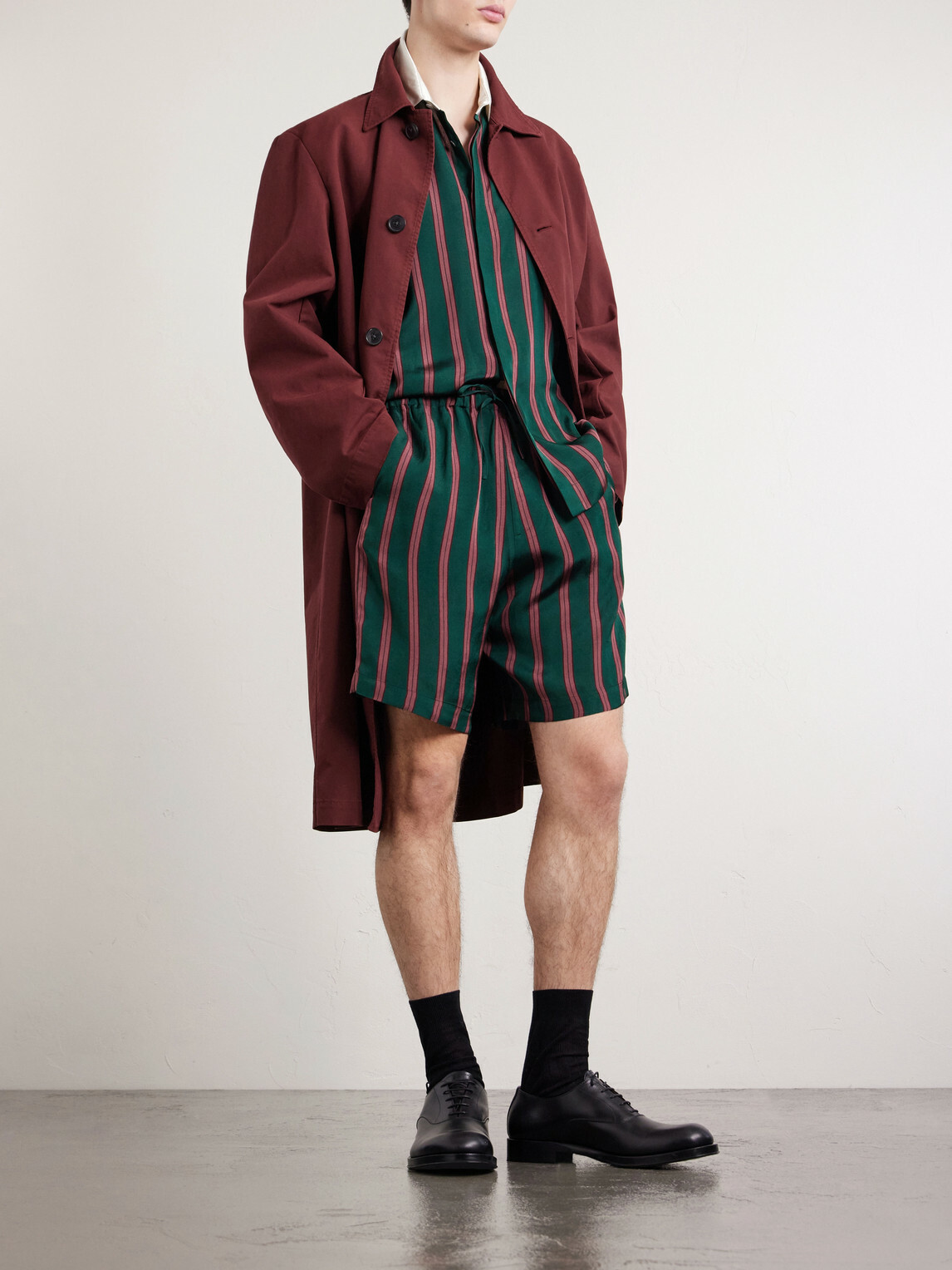 Dries Van Noten - Straight-Leg Striped Twill Drawstring Shorts - Green