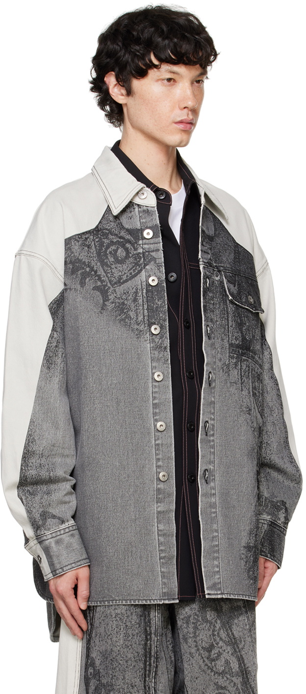 Feng Chen Wang Gray Printed Denim Jacket