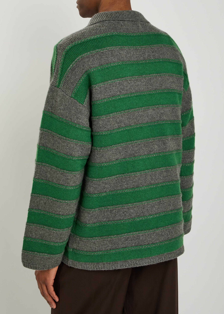 The Elder Statesman Dune Striped Cashmere Rugby Jumper Dark Green