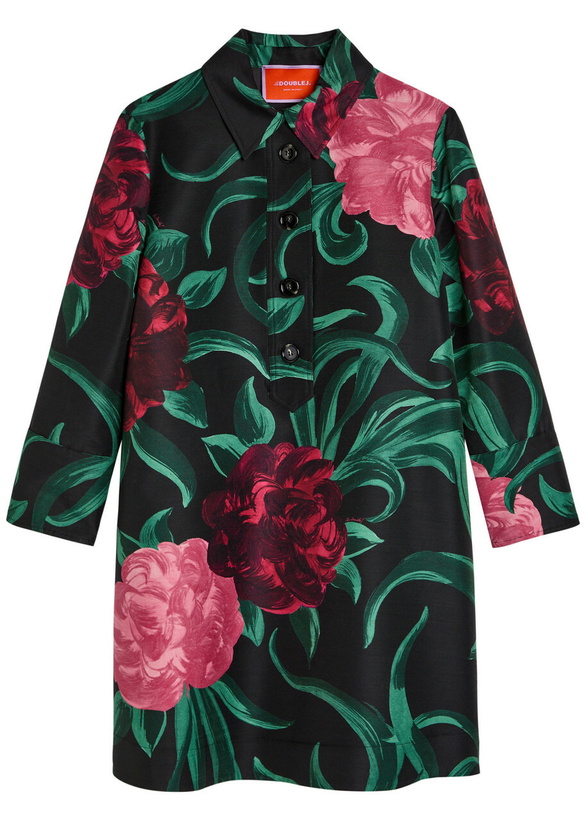 Photo: LA Double J Artemis Floral Wool-blend Mini Shirt Dress Black