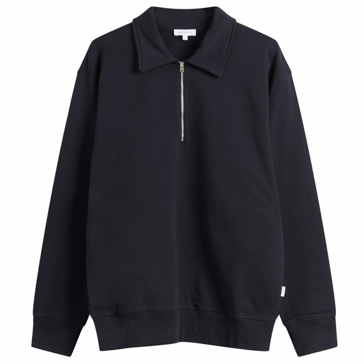 Photo: Norse Projects Men's Norse Standard Half Zip Sweatshirt in Dark Navy