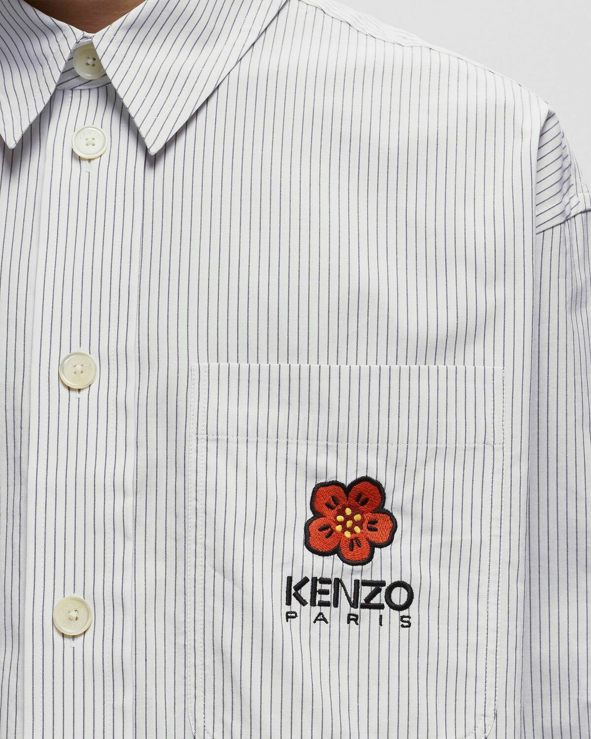 Kenzo Boke Flower Crest Stripe Shirt White Longsleeves Kenzo