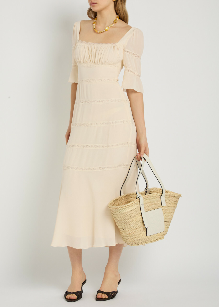 Reformation Laverna Lace-trim Chiffon Midi Dress Cream