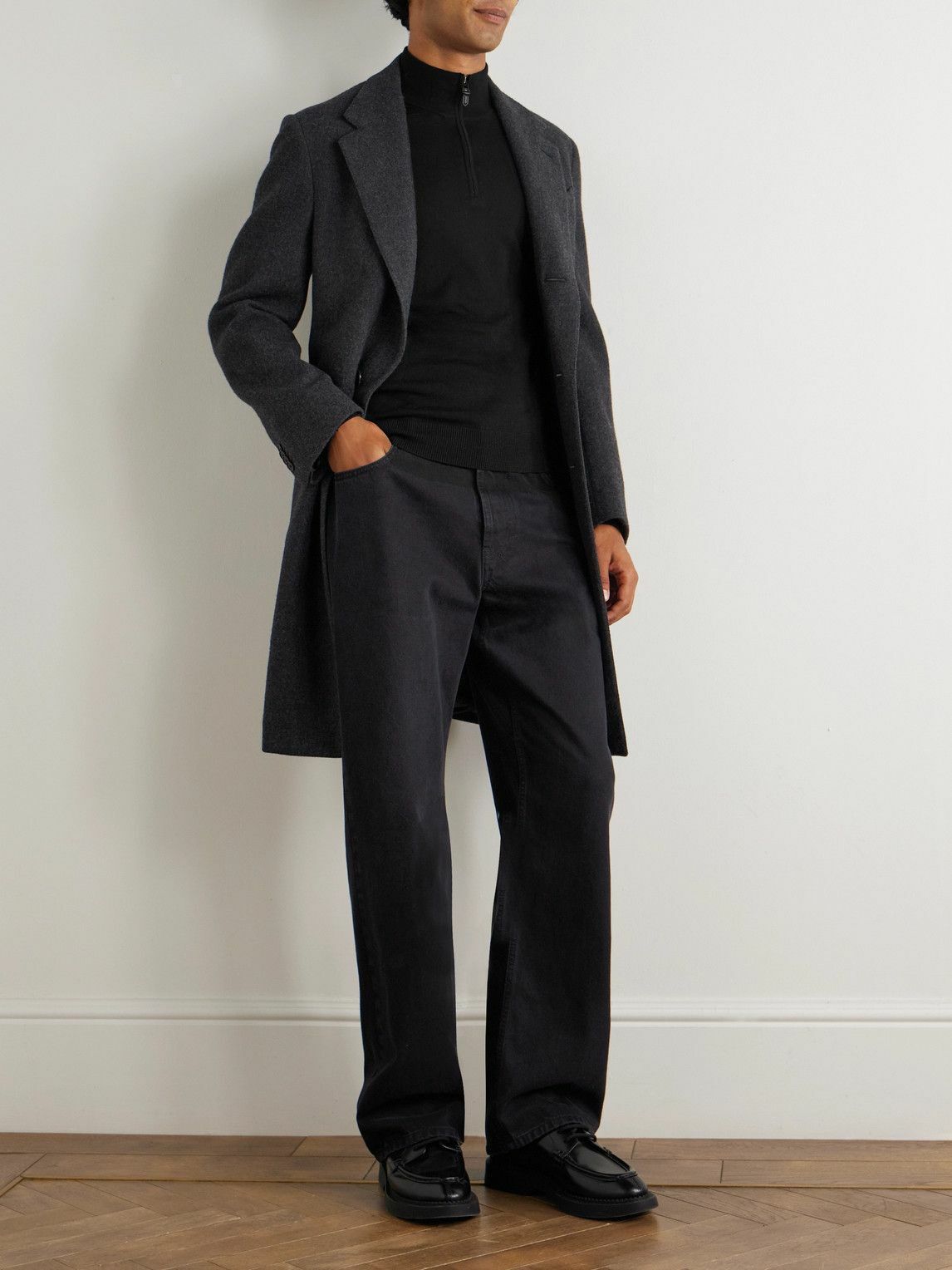 Canali - Slim-Fit Wool Half-Zip Sweater - Black