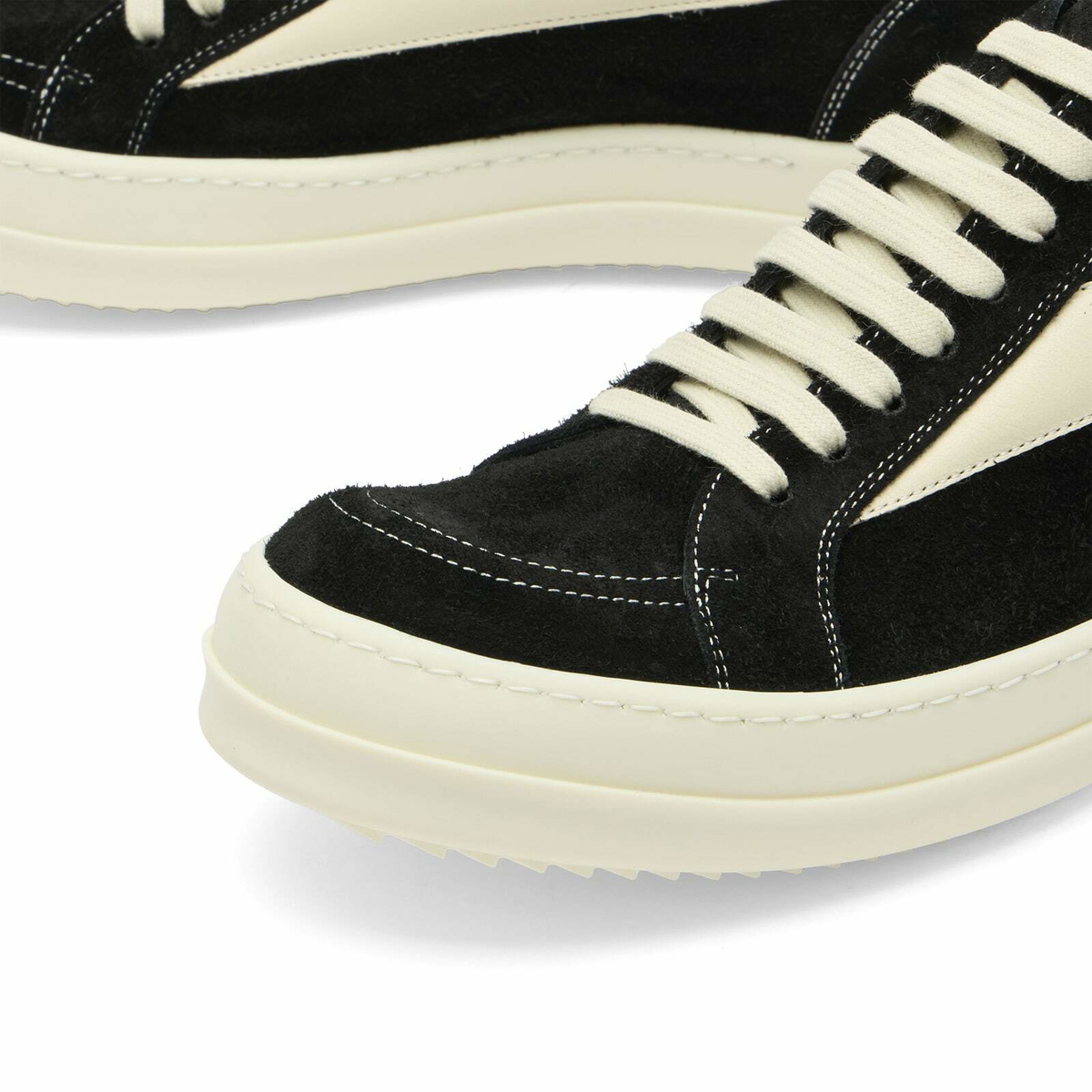 Rick Owens Men's Suede Vintage Sneaks in Black/Milk/Milk