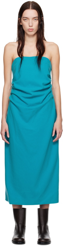 Photo: AURALEE Blue Brushed Super Fine Wool Flannel Midi Dress