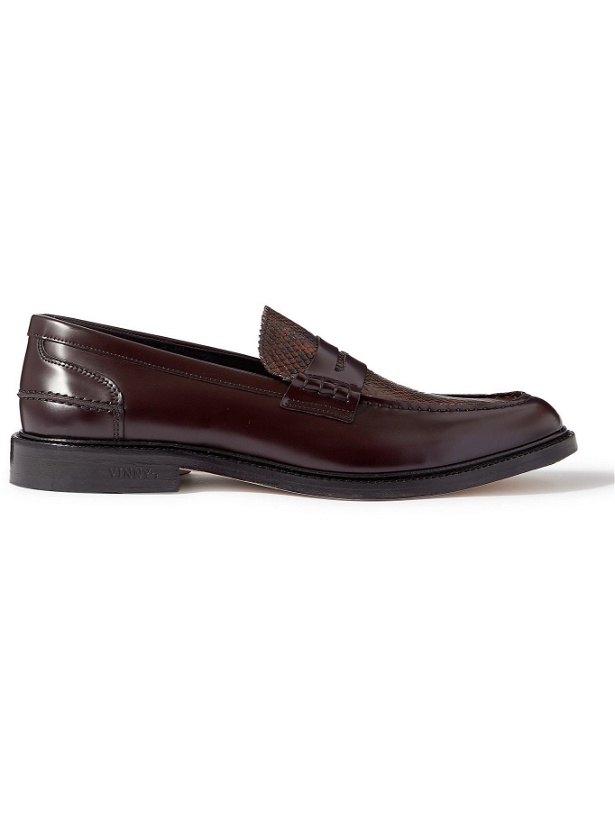 Photo: VINNY'S - Townee Panelled Snake-Effect Leather Penny Loafers - Brown - EU 41
