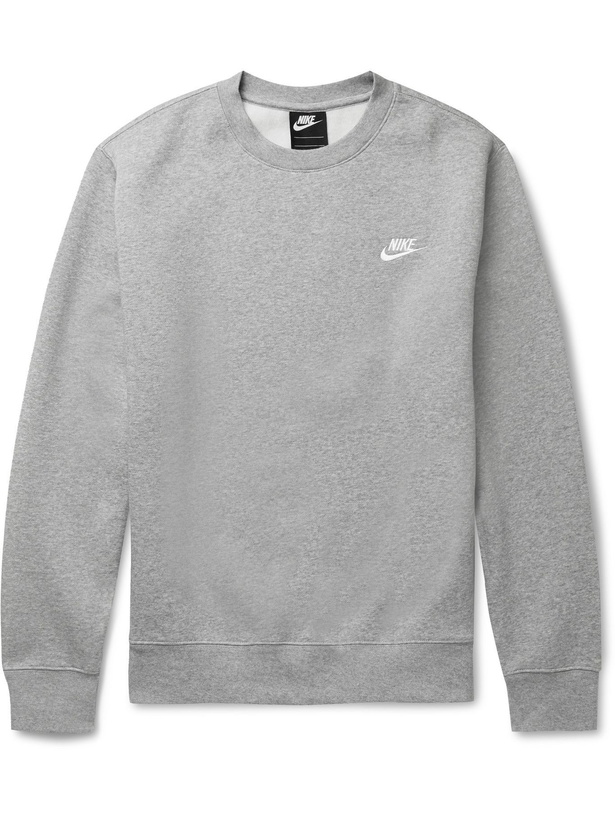 Photo: NIKE - Logo-Embroidered Cotton-Blend Jersey Sweatshirt - Gray