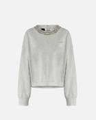 Pinko Sweatshirt With Jewel Embroidery On The Neck Drizzle Grey